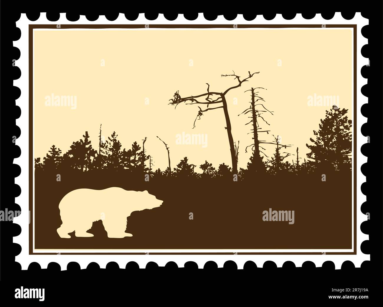 Vector Silhouette Bär auf Briefmarken Stock Vektor