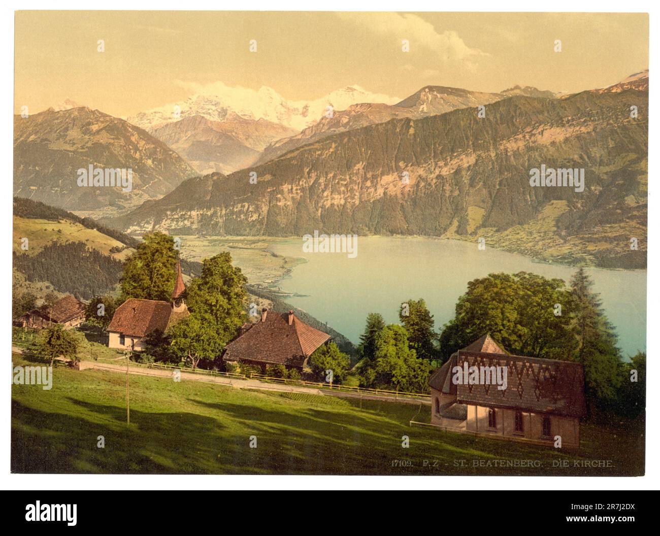 Beatenberg, Kirche und Thunersee, Berner Oberland, Schweiz 1890. Stockfoto