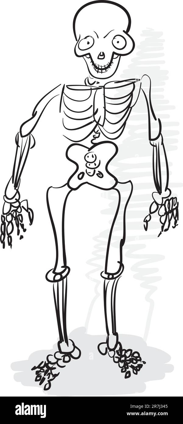 Grobe, stilisierte Schwarzweißzeichnung - ein menschlicher Skelettvektor eps8 Stock Vektor