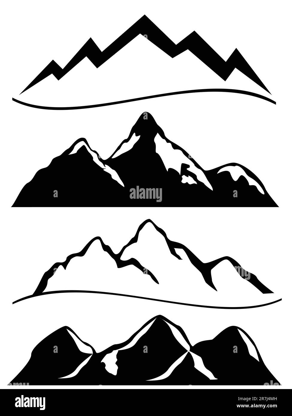 Verschiedene Berge in Schwarz und Weiß Stock Vektor