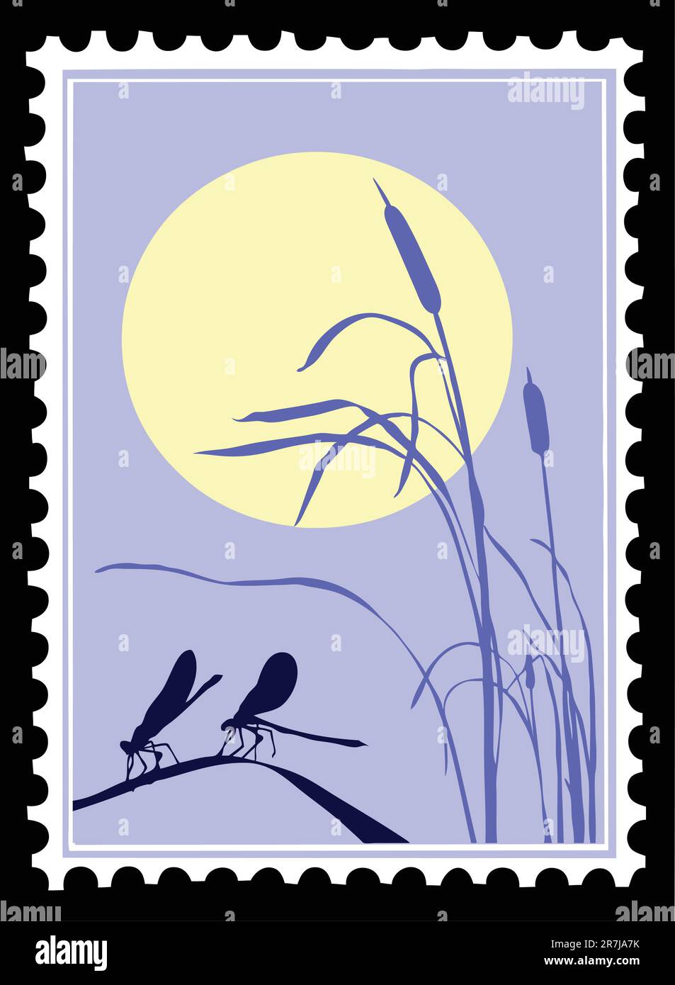 Vector Silhouette Libelle auf Briefmarken Stock Vektor