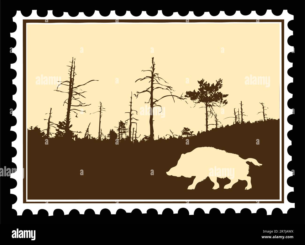 Vector Silhouette Wildschwein auf Briefmarken Stock Vektor