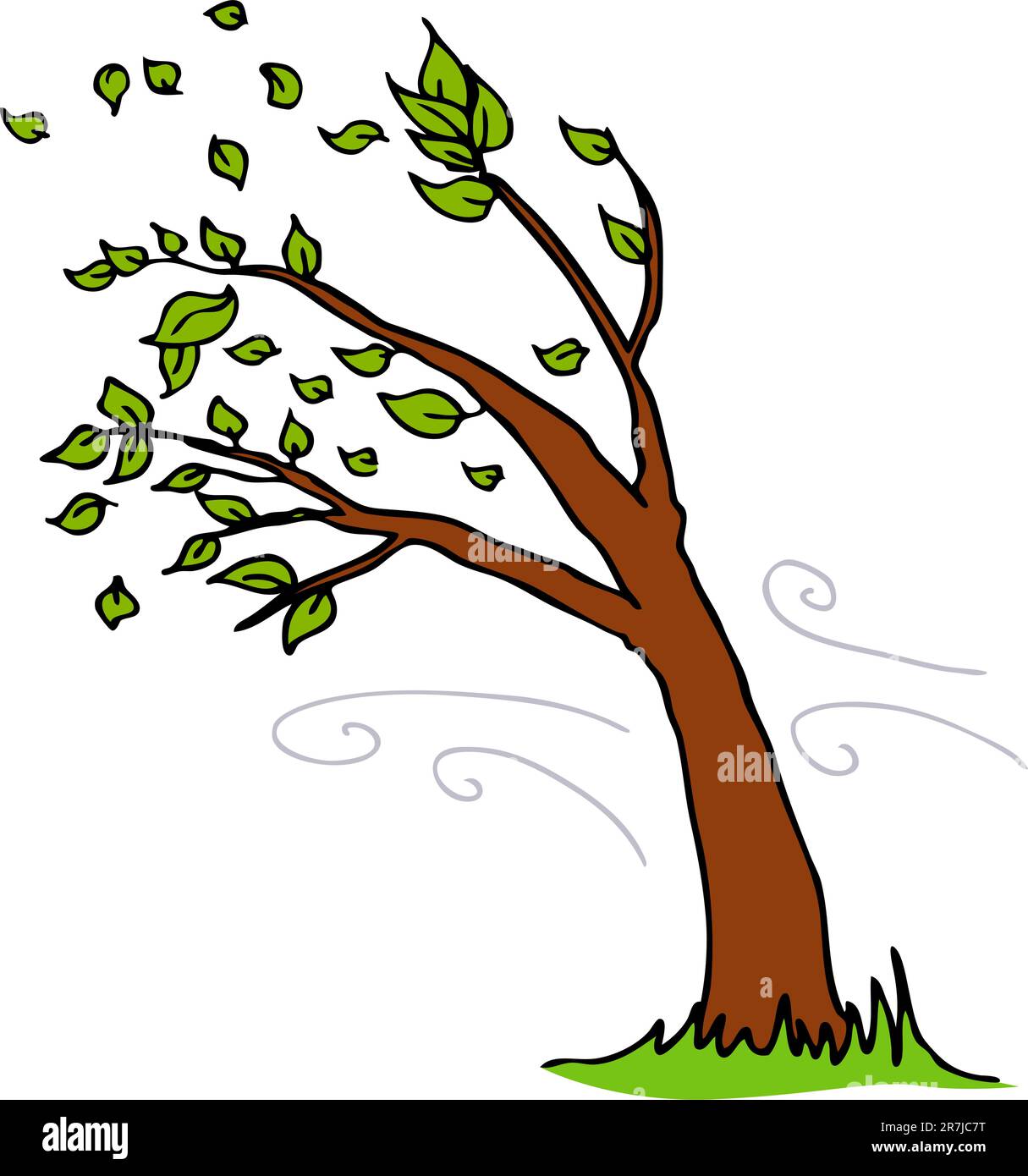 Ein Bild von einem Wind weht Blätter von einem Baum. Stock Vektor