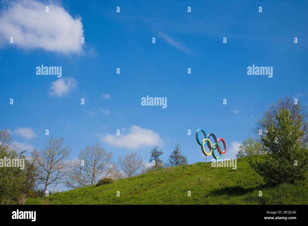 Das olympische Logo in Stratford, London Stockfoto