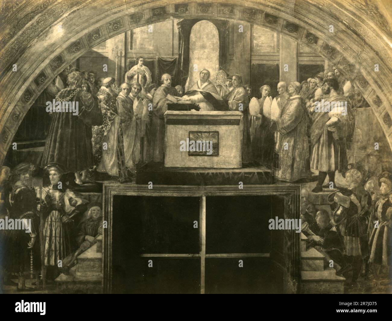 Der Eid von Leo III., Gemälde des italienischen Künstlers Raphael Workshop, Vatikanstadt 1900er Stockfoto