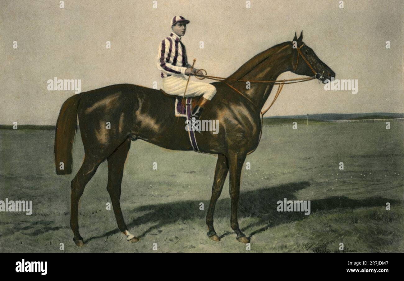 Das Pferd Esquilino, Gewinner des Königlichen Derby 1903, Gemälde des italienischen Künstlers Giulio De Blaas, Italien 1903 Stockfoto