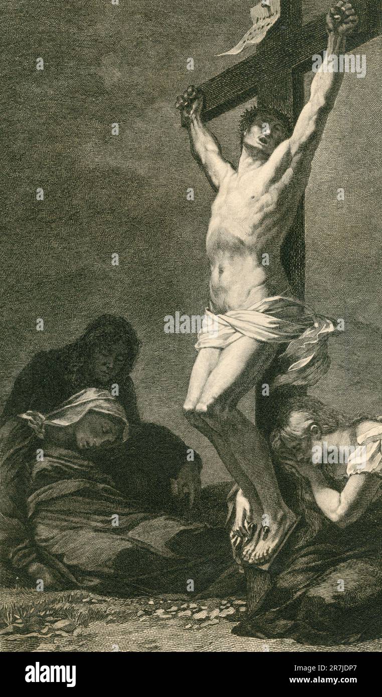 Christus am Kreuz, Gravur nach dem Gemälde des französischen Künstlers Pierre Paul Prud'hon, Frankreich 1800er Stockfoto