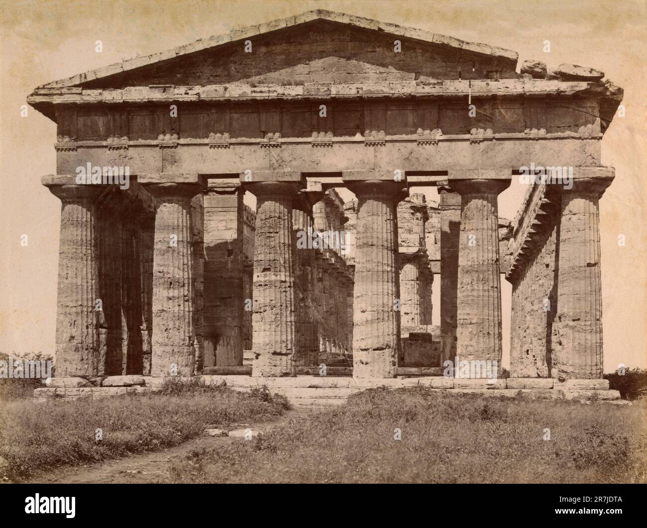 Griechischer Tempel von Hera II alias Tempel von Neptun oder Poseidon, Paestum, Italien 1880er Stockfoto