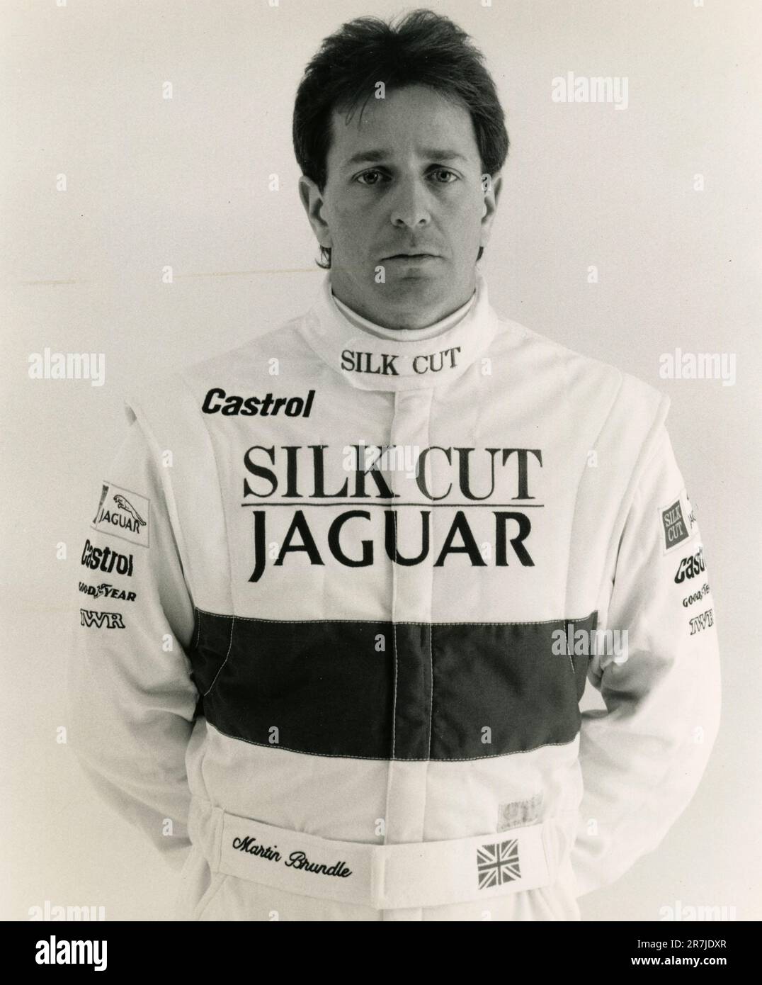 Britische Autorennen Jaguar Pilot Martin Brundle, UK 1990 Stockfoto