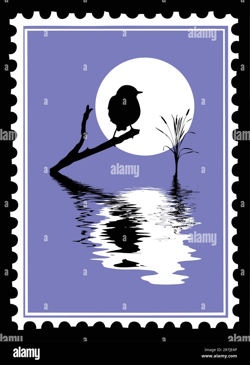 Vektor-Silhouette des Vogels auf Briefmarken Stock Vektor
