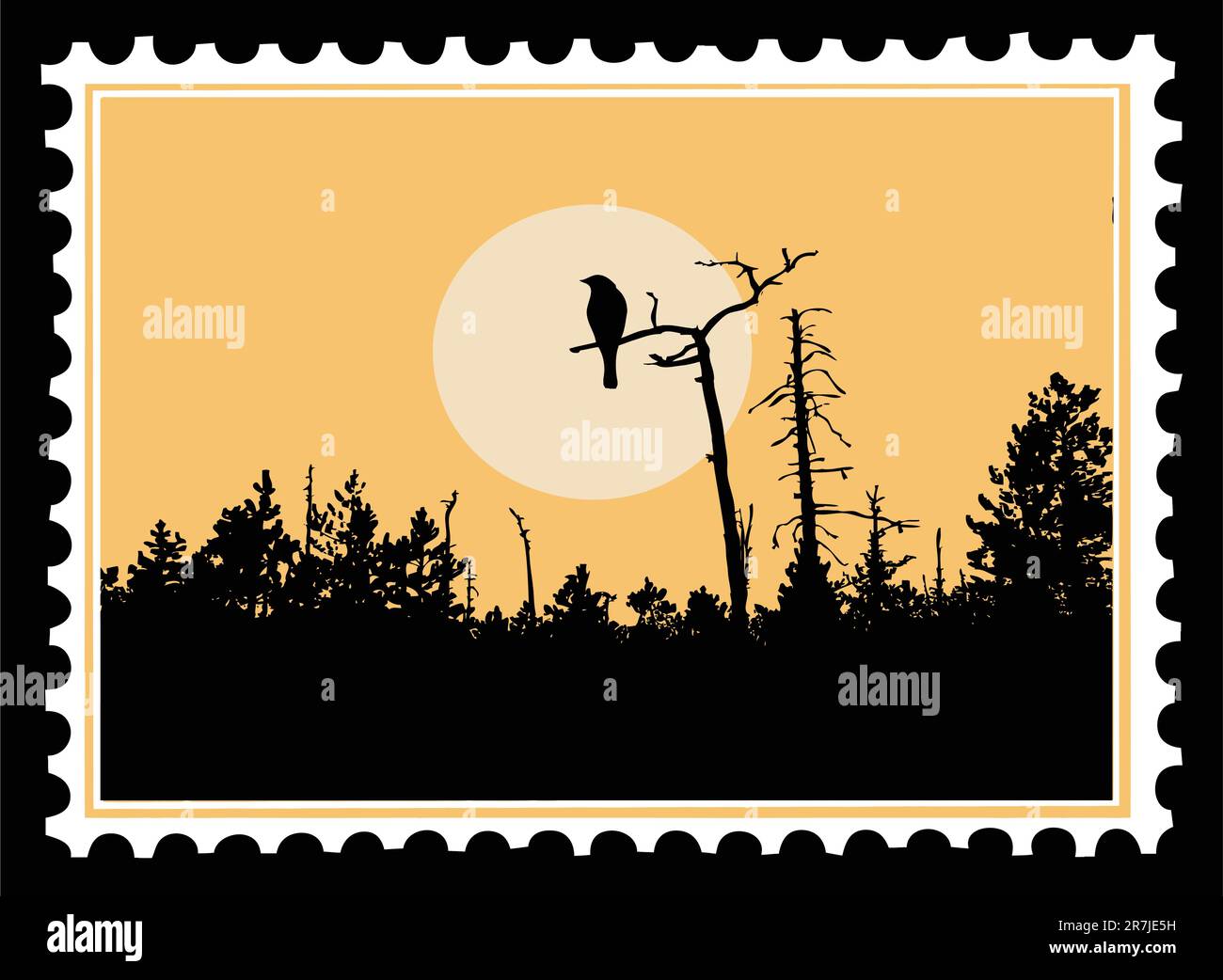 Vector Silhouette Schwalbe auf Briefmarken Stock Vektor