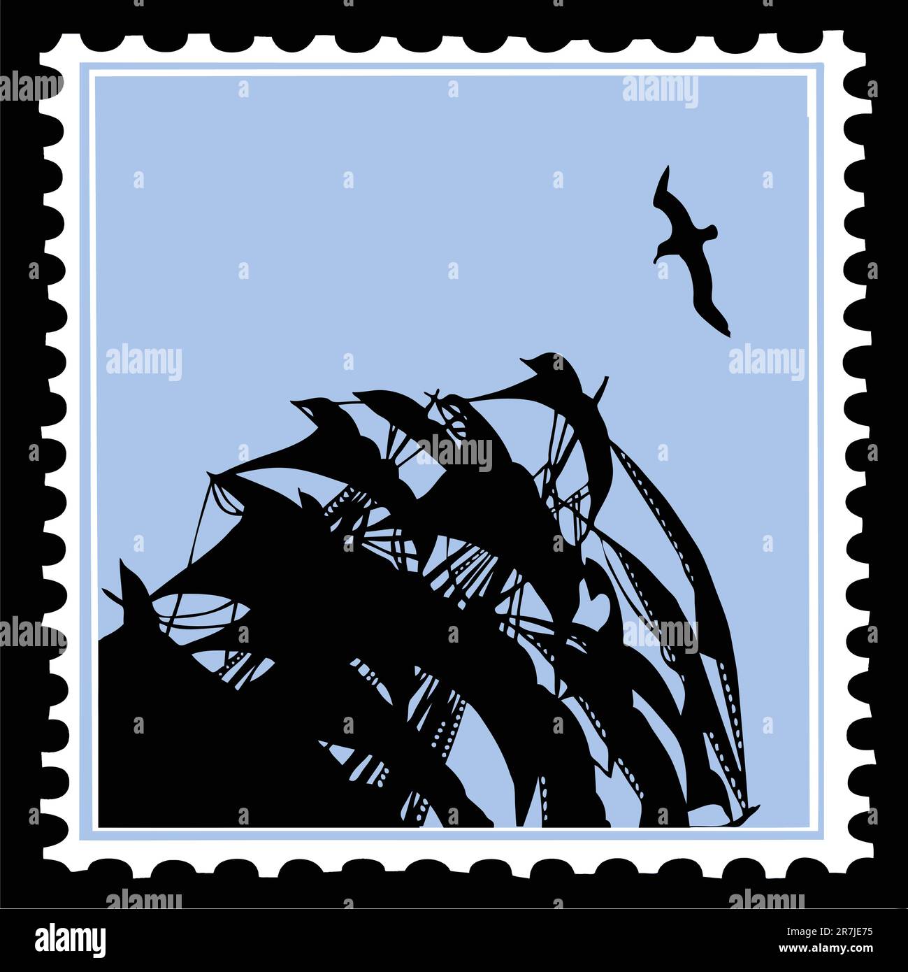 Vector Silhouette Sailfish auf Briefmarken Stock Vektor