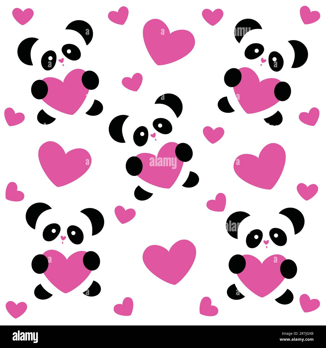 Vorlagenmuster zum Tag der Liebe - Liebespandas und rosa Herzen auf weißem Hintergrund Stock Vektor