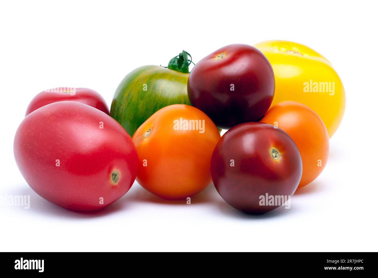 Ein Haufen Heirloom Tomaten Stockfoto