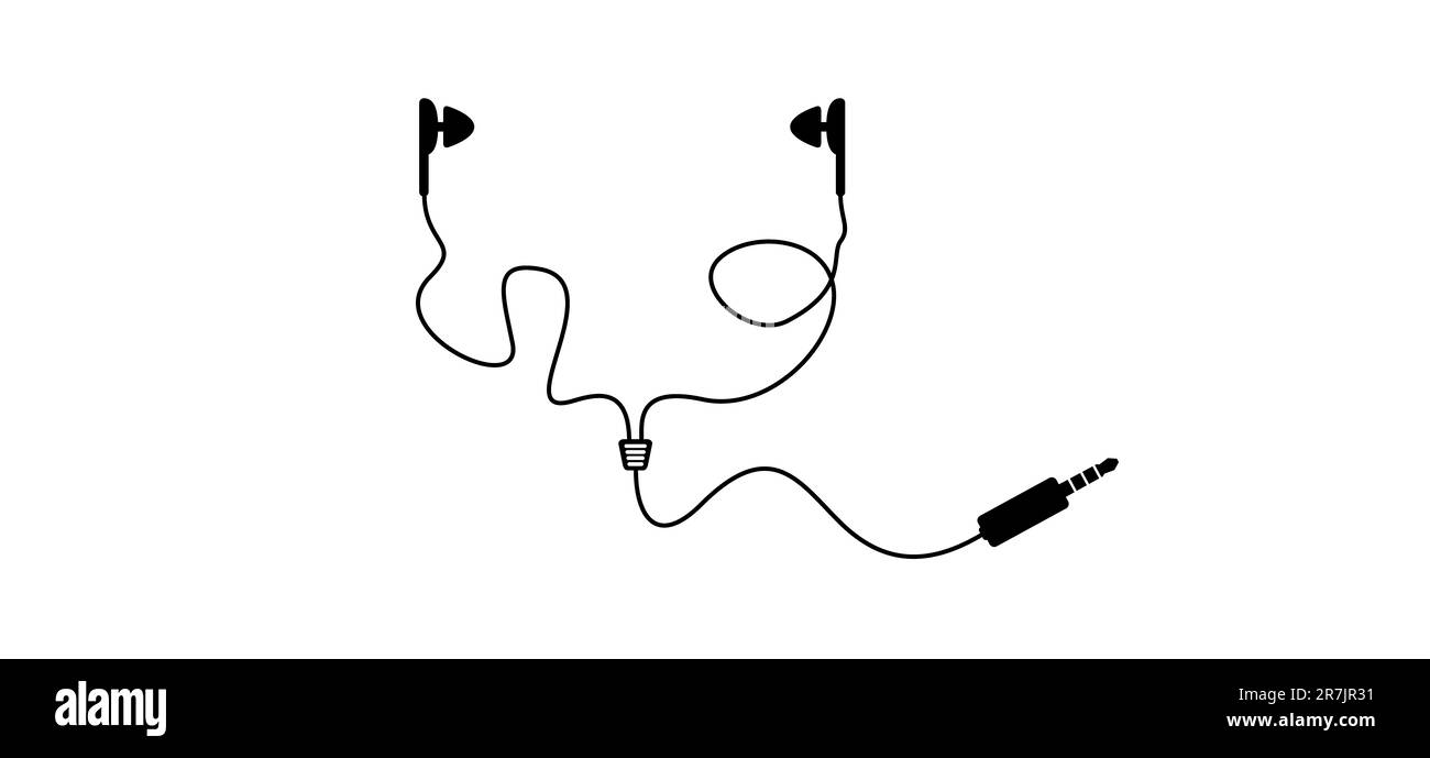 Symbol für Cartoon-Ohrstöpsel. Ohrstöpsel-Schild. Gehörschutzstöpsel für Sound, Musik oder Pop-Konzert. Kopfhörer, Headset-Logo. Kopfhörer für Musik. Stockfoto