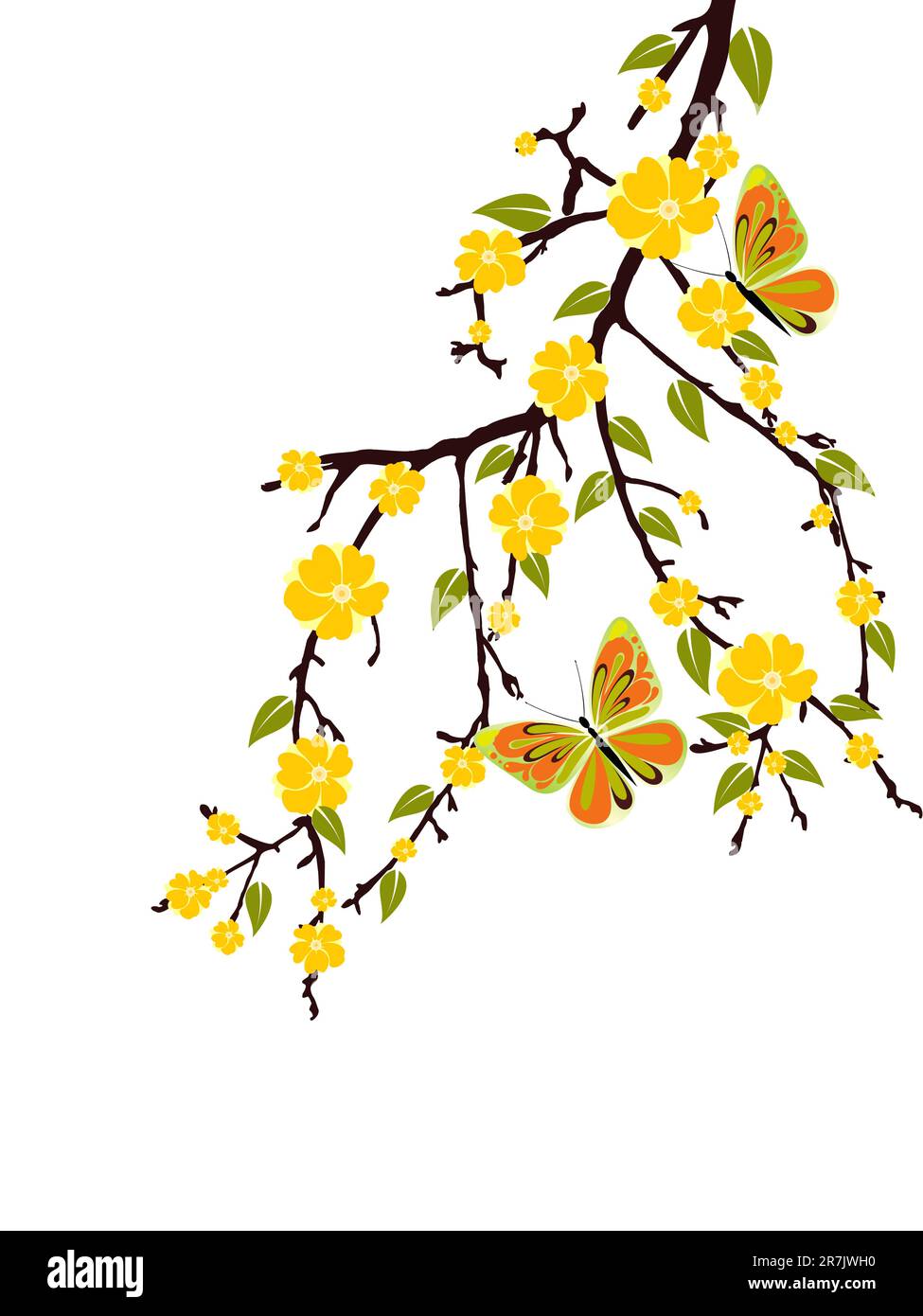 vektor eps 10 Darstellung eines Zweigs mit gelben Blüten Stock Vektor