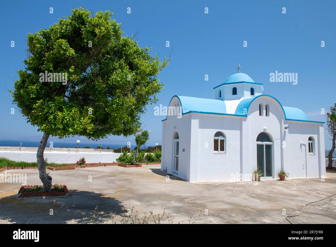 Traditionelle griechisch-blaue Kirche auf der Insel Kos Griechenland Europa EU Stockfoto