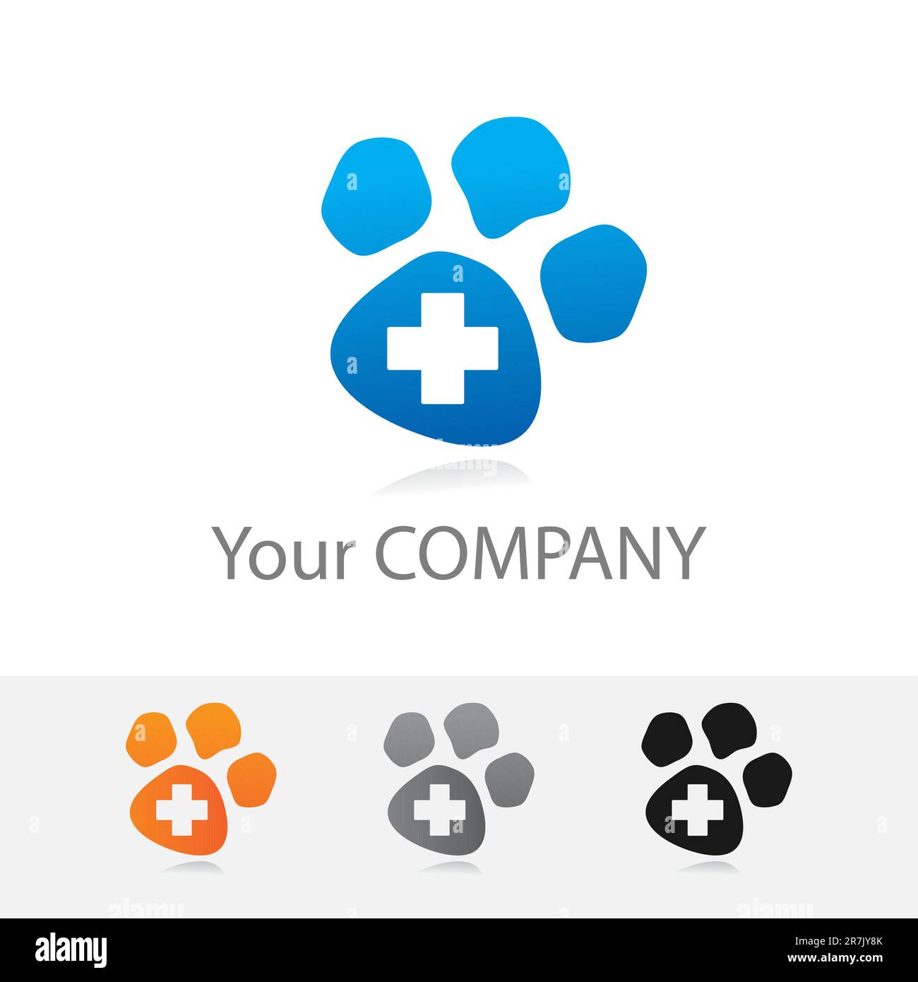 Vorlagenvektor-Firmenlogo - Veterinärmedizin. Farboptionen + Schwarzweiß-Version. Geben Sie einfach Ihren eigenen Markennamen ein. Stock Vektor