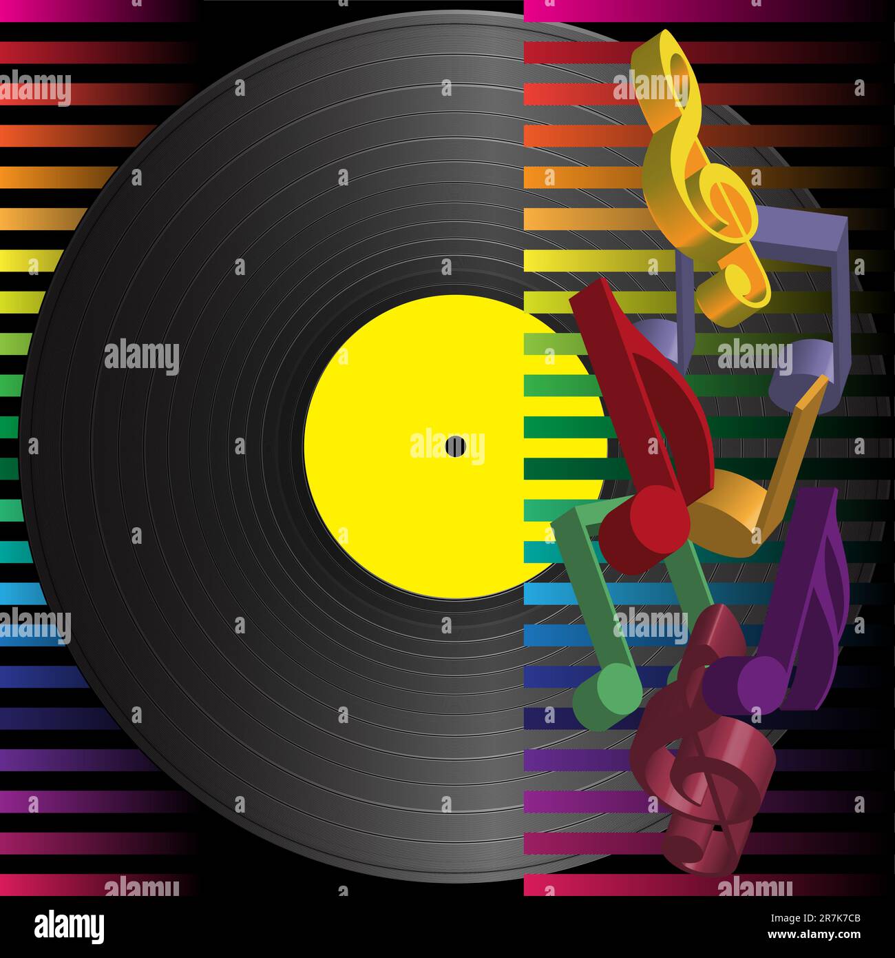 Musik-Party-Hintergrund – Vintage Vinyl und Hinweise auf mehrfarbigen Hintergrund Stock Vektor