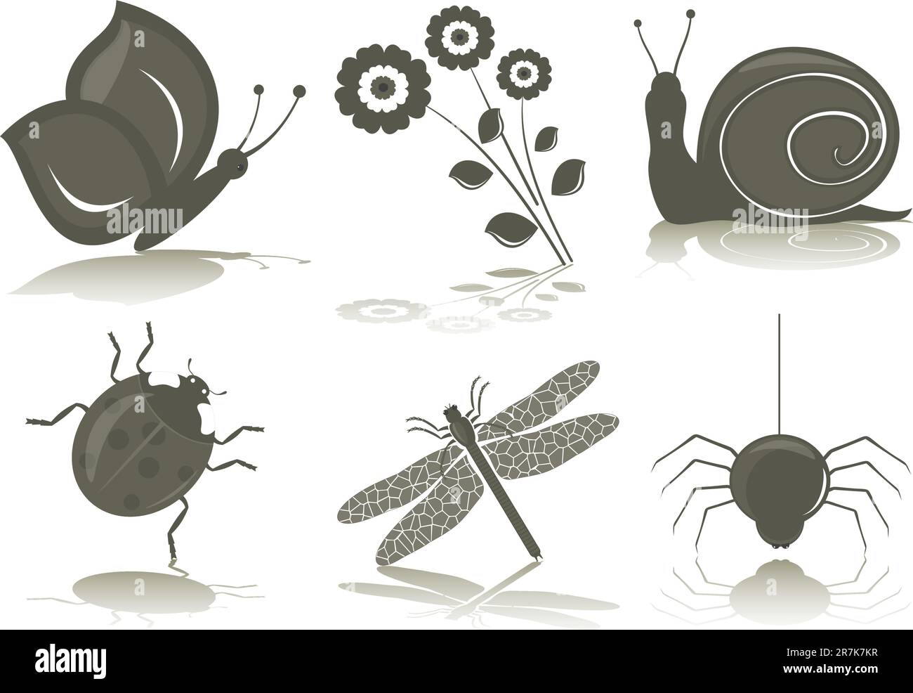 Schwarze und graue Insektensymbole. Isolierter Vektor. Stock Vektor