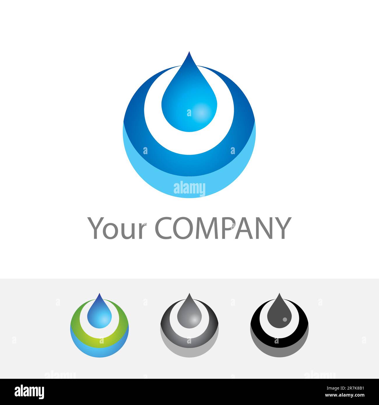 Firmenlogo für Vorlagenvektor – reines Wasser. Farboptionen + Schwarzweiß-Version. Geben Sie einfach Ihren eigenen Markennamen ein. Stock Vektor