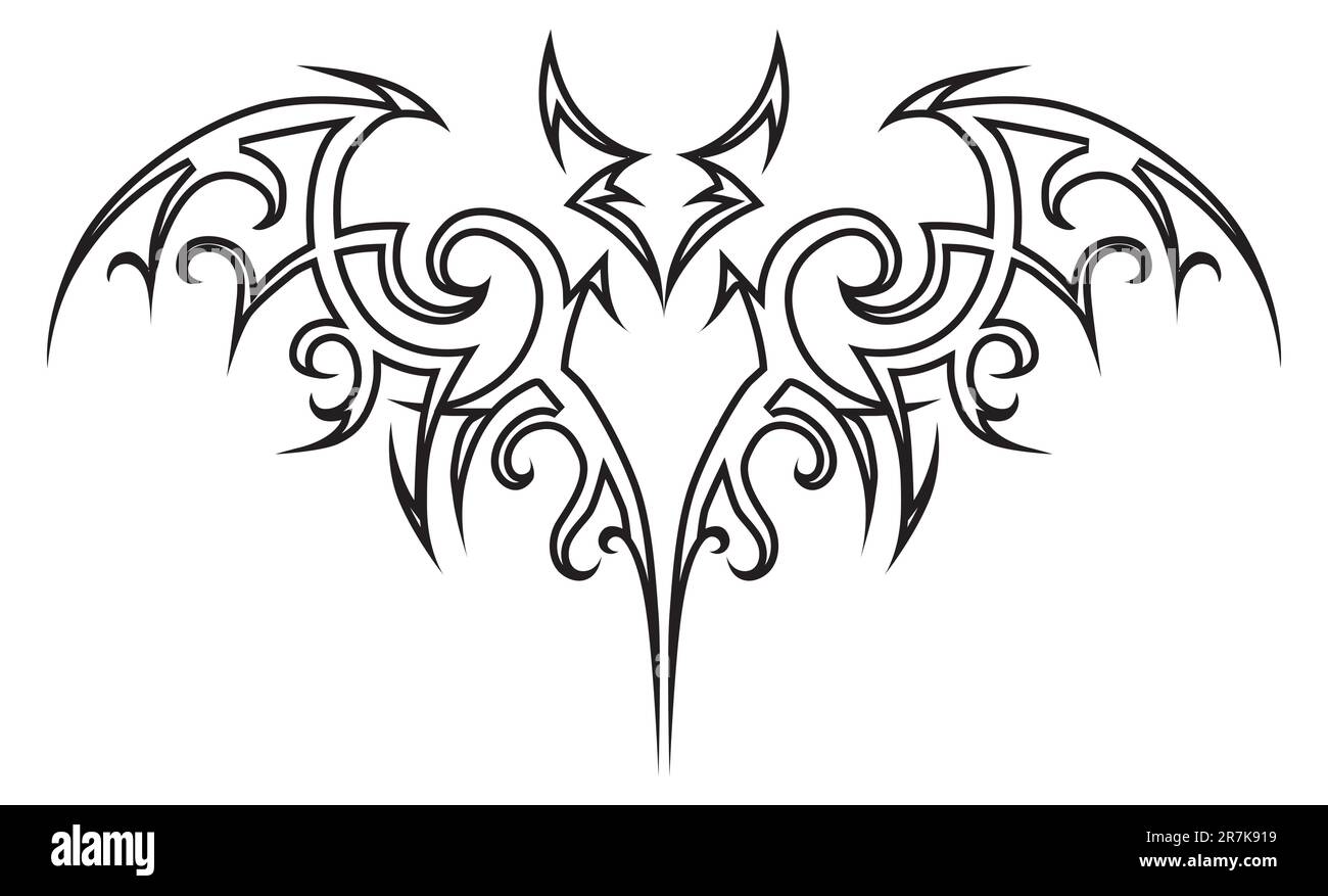 Vektor-Tattoo-Fledermausstamm. Konstruktionselement. Halloween-Illustration. Stock Vektor