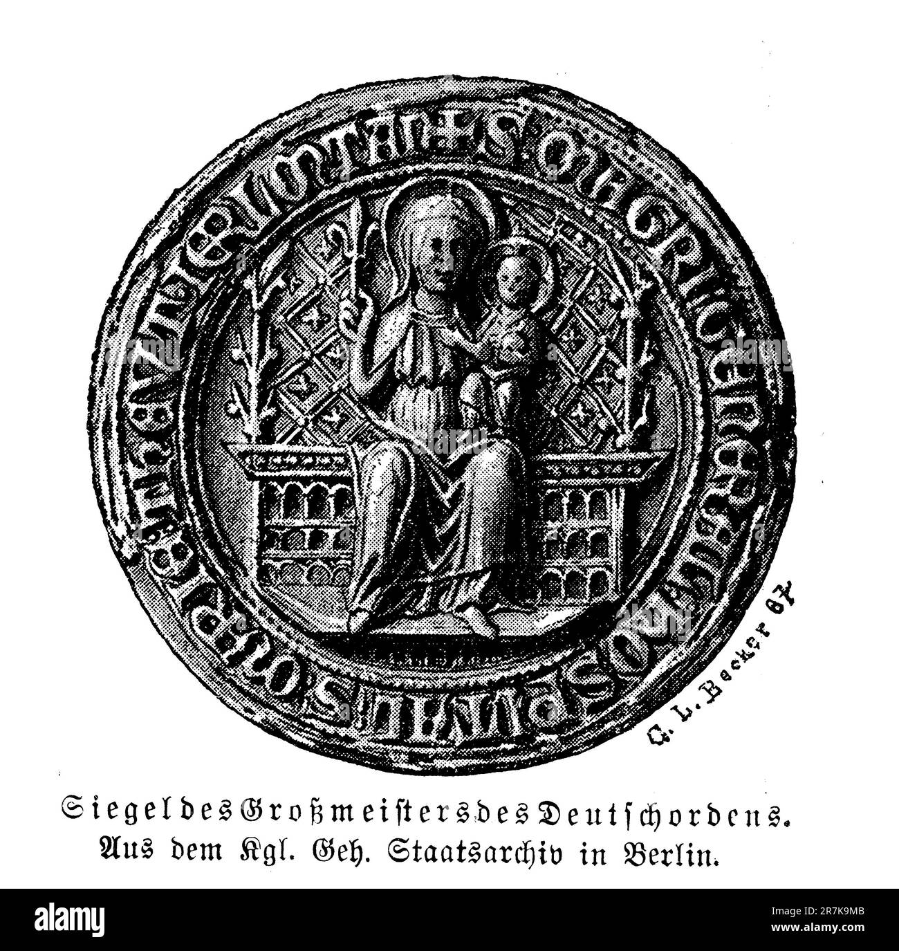 Historisches Siegel des Großmeisters des teutonischen Ordens, das seit mehr als 200 Jahren aus dem 13. Jahrhundert verwendet wird Stockfoto