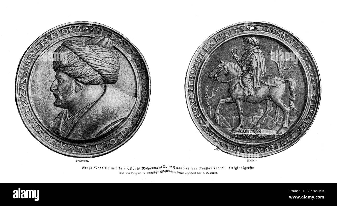 Große Medaille des Mehmed II. Sultans des Osmanischen Reiches und des Eroberers von Konstantinopel (15. Jahrhundert) Stockfoto