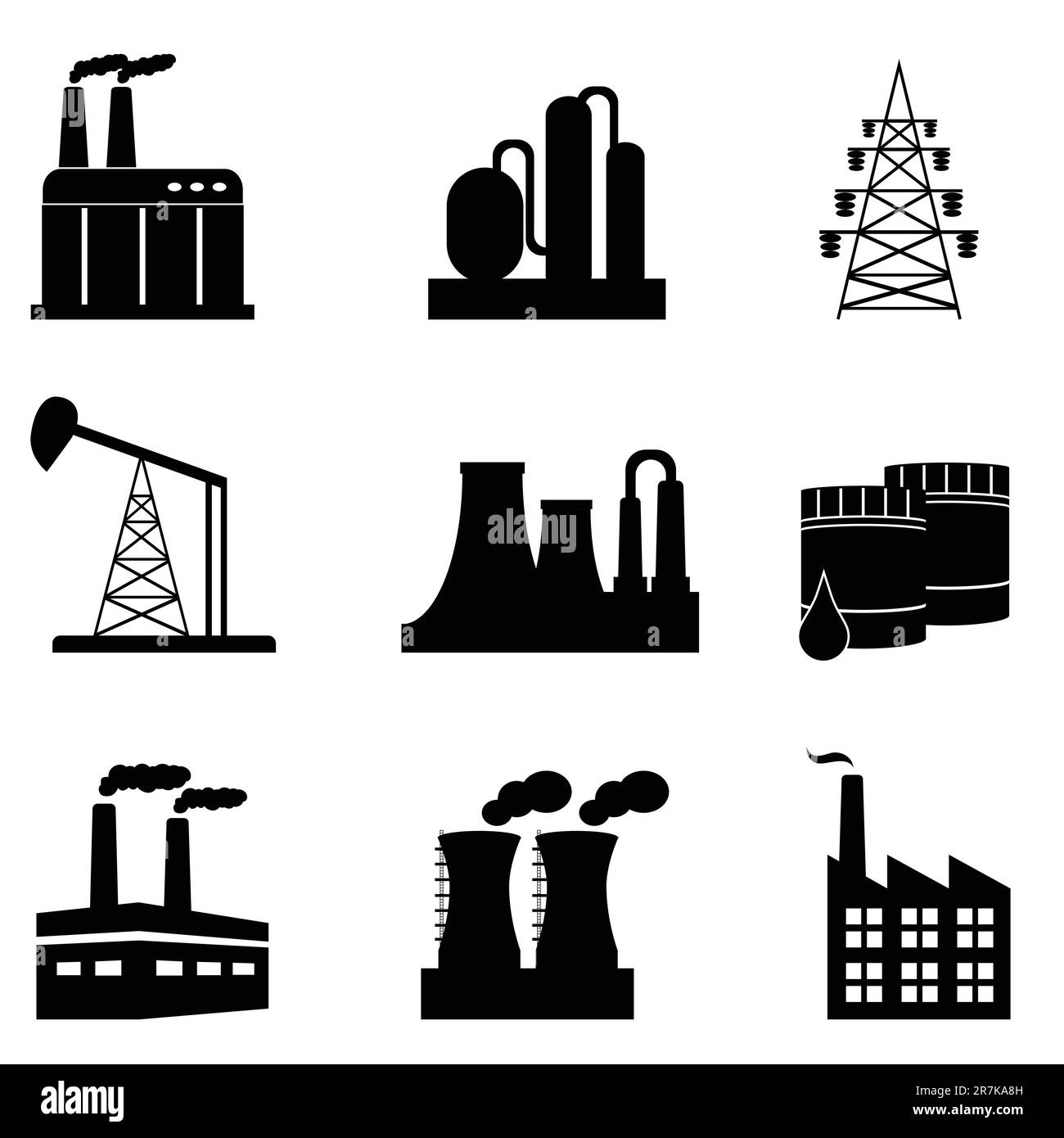 Symbolsatz für Industriegebäude und Objekte Stock Vektor