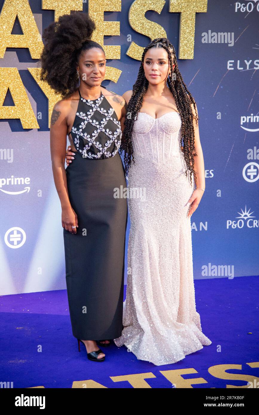 London, Großbritannien. 15. Juni 2023. Amaka Okafor und Nandi Hudson nehmen an der „Greatest Days“-Weltpremiere am Odeon Luxe Leicester Square Teil. (Foto: Loredana Sangiuliano/SOPA Images/Sipa USA) Guthaben: SIPA USA/Alamy Live News Stockfoto