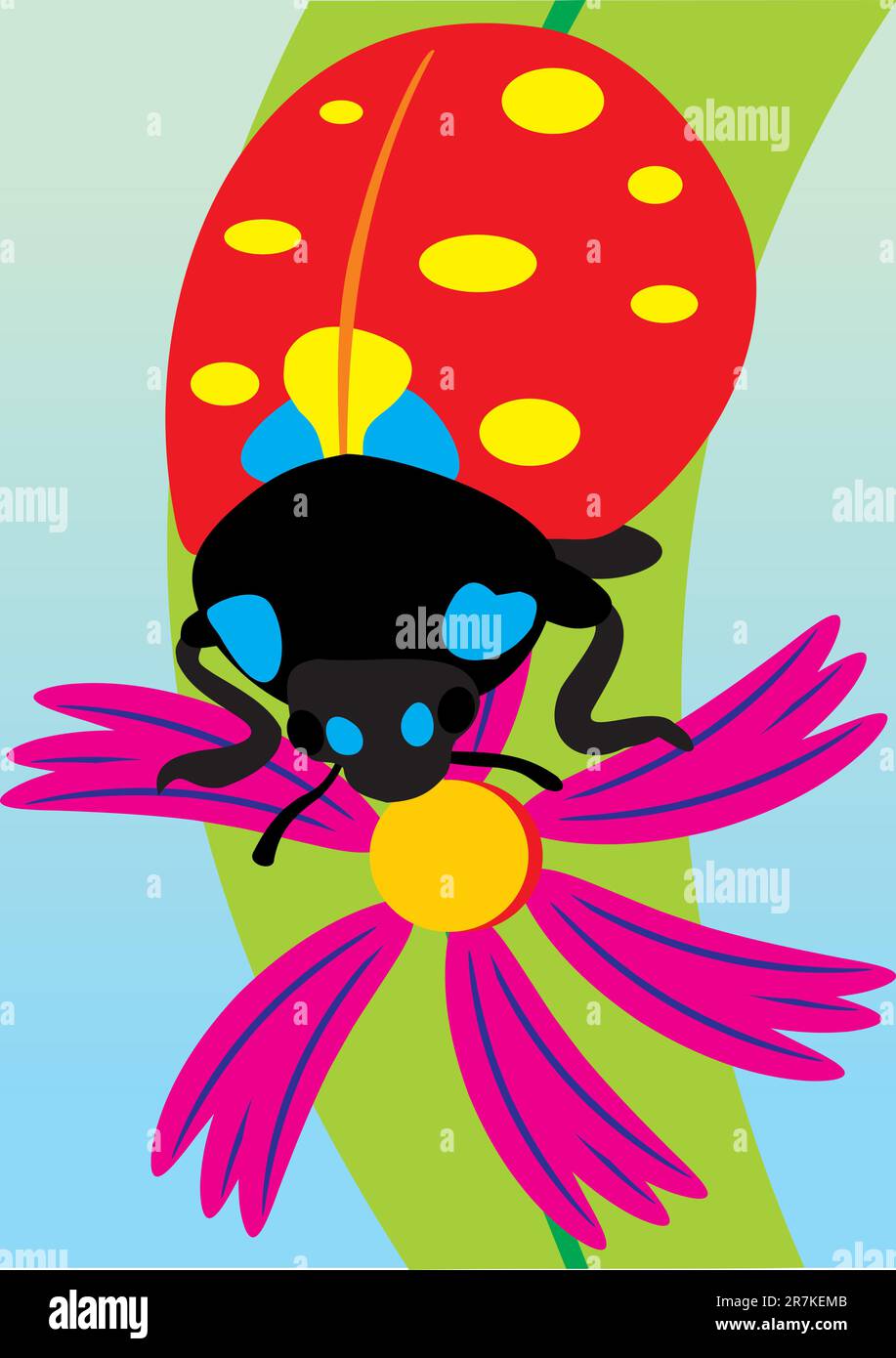 Der große Marienkäfer. Ein Marienkäfer auf dem Laken. Ein Marienkäfer auf einer Blume Stock Vektor