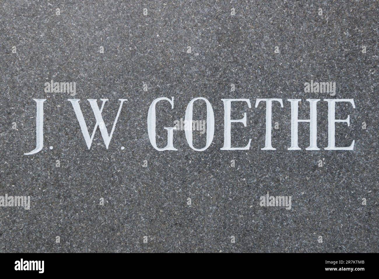 Johann Wolfgang Goethe auf einer Steintafel Stockfoto