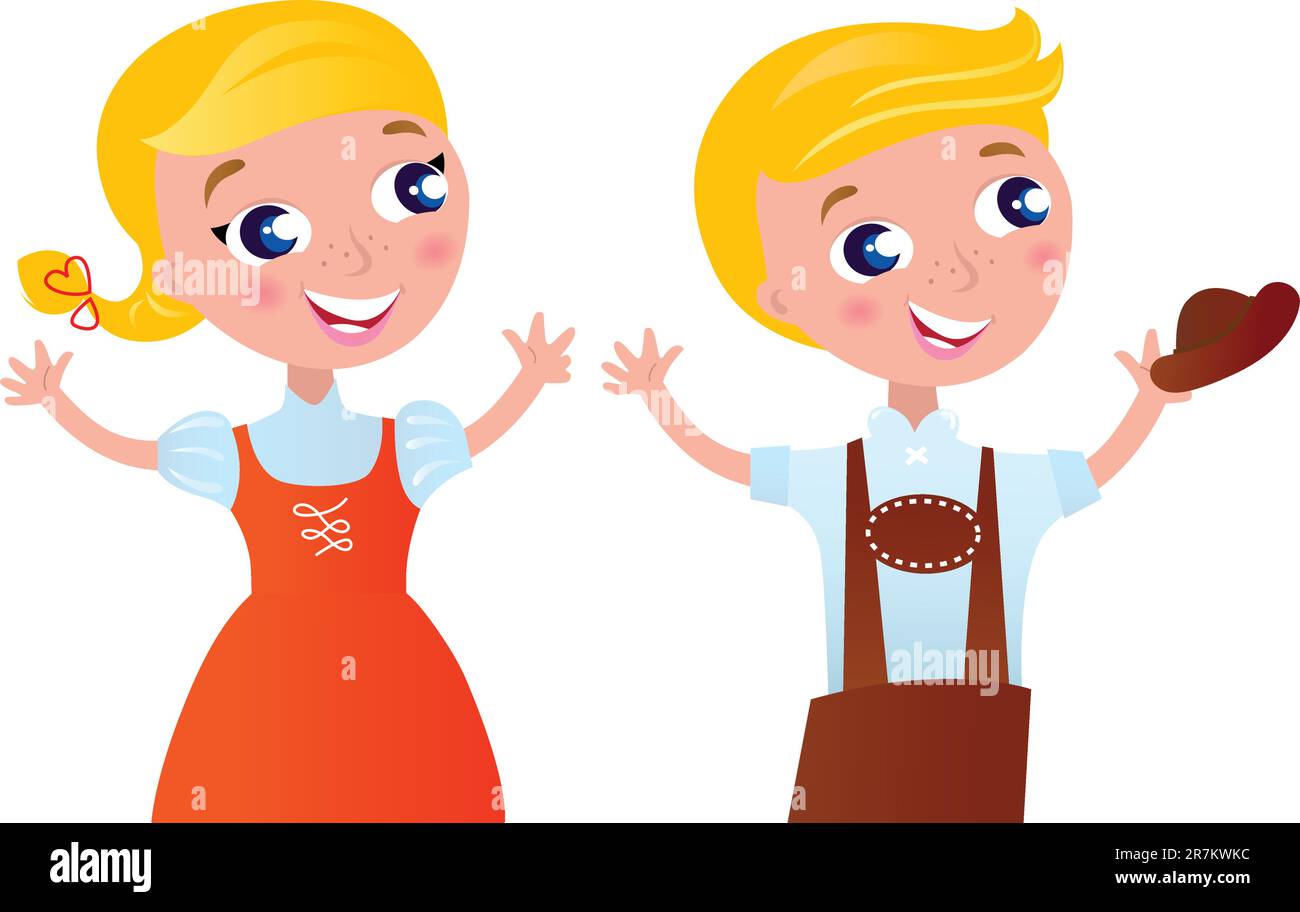 Bayerisches Paar isoliert auf Weiß. Vektordarstellung. Stock Vektor