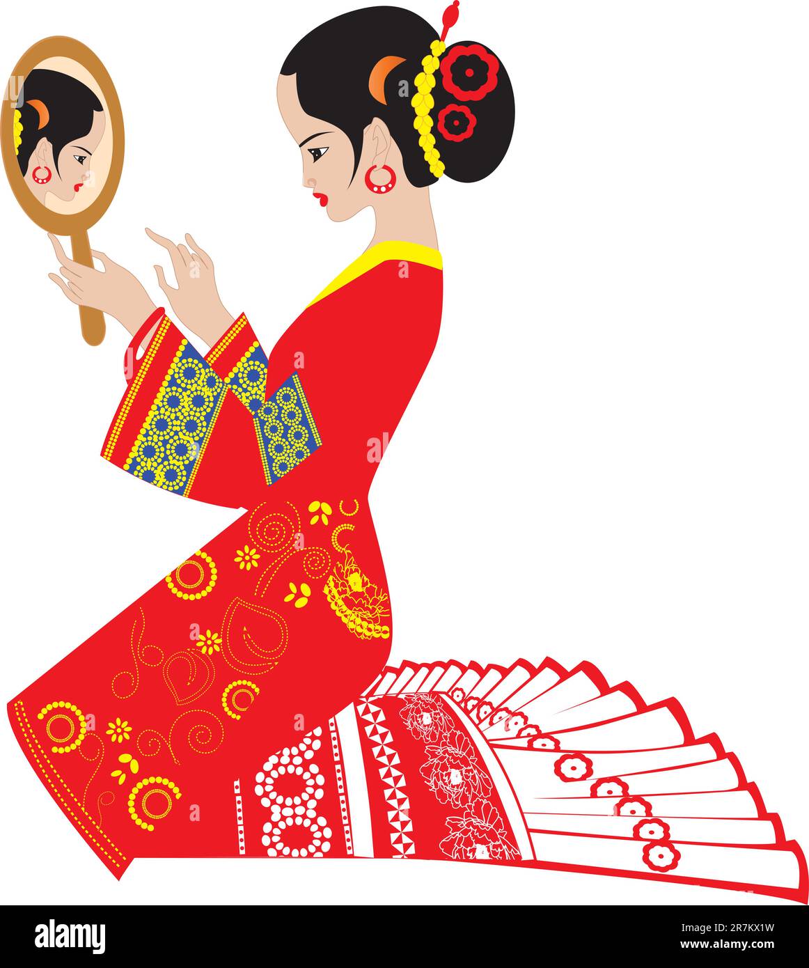 Traditionelle Hochzeit - eine chinesin schminkt sich für die Hochzeit Stock Vektor