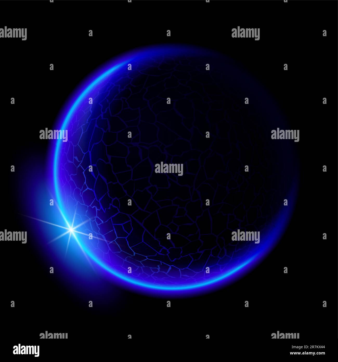 Einen blauen Planeten im Weltraum. Schwarzen Raum. Blaue Sonnenuntergang. Stock Vektor