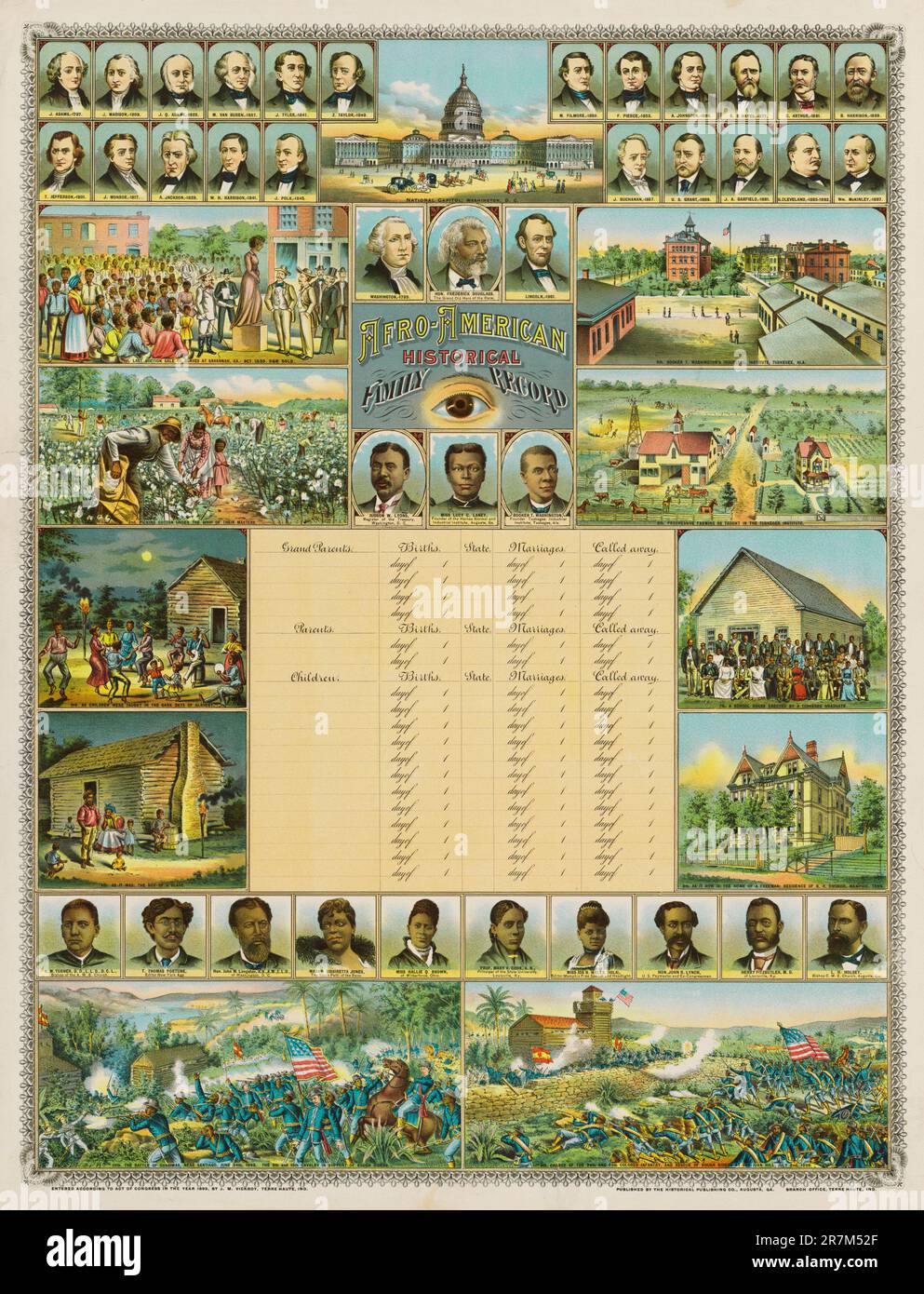 Afro-Amerikanischer Historischer Familienrekord 1899 Stockfoto
