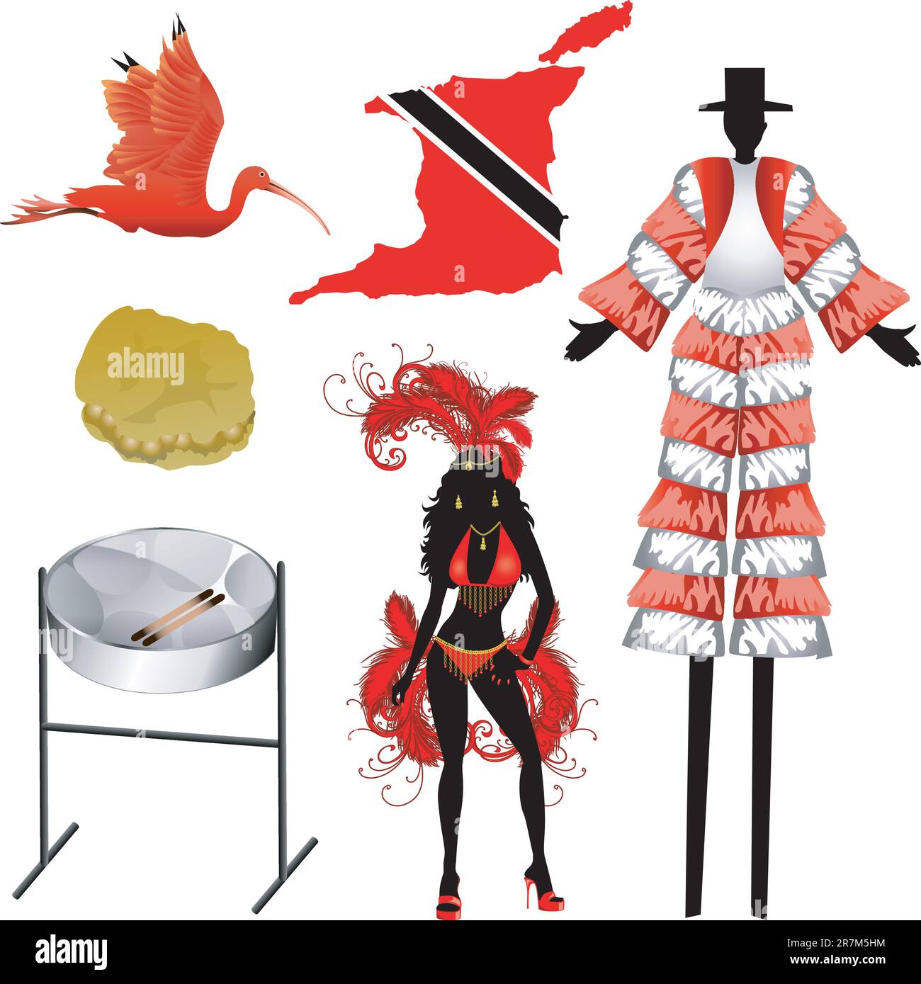 Vektor-Illustration von 6 verschiedenen Trinidad und Tobago-Ikonen. Stock Vektor