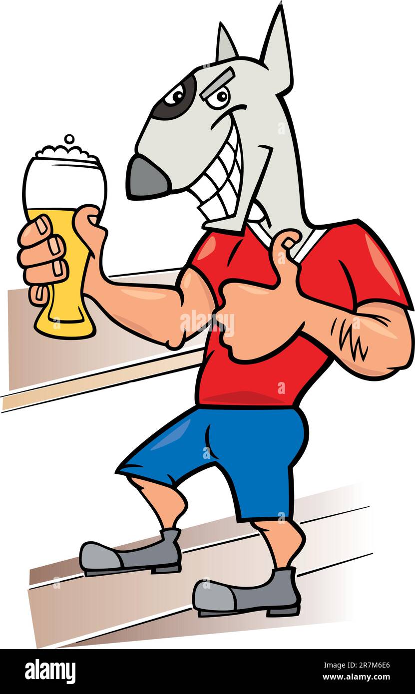 Bullterrier Mann mit Glas Bier Karikatur Illustration Stock Vektor