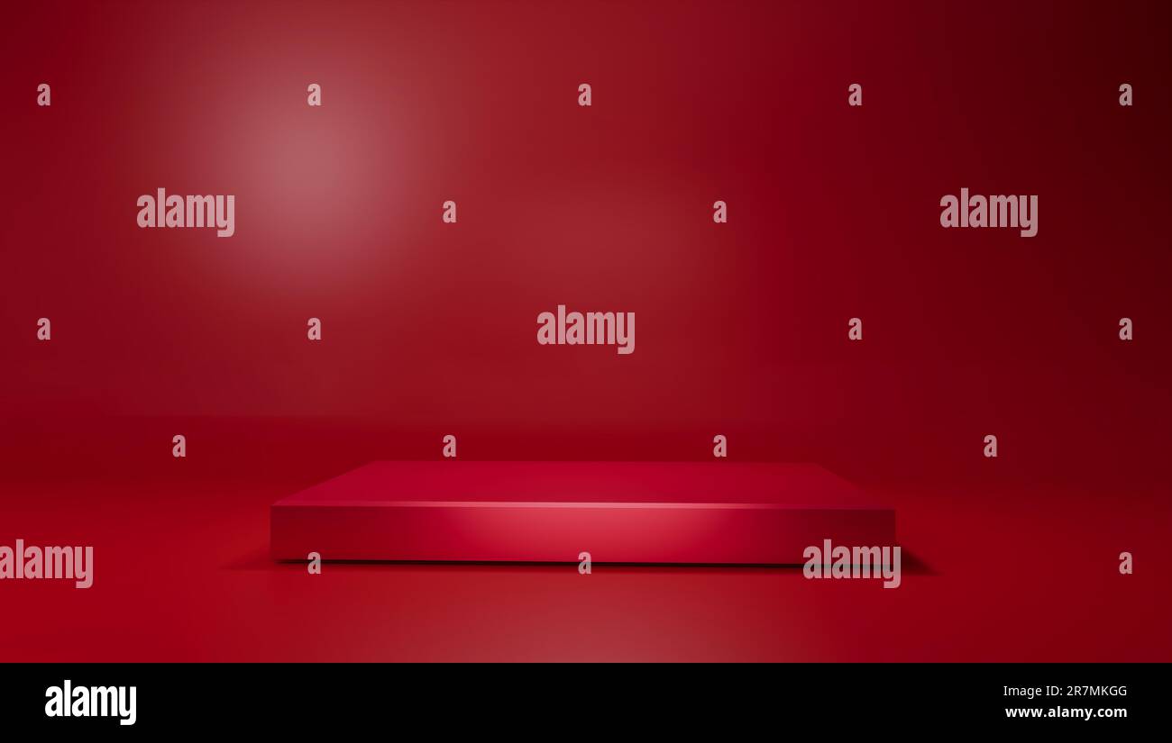 Abstraktes rechteckiges Podium auf rotem Hintergrund 3D Abbildung Stockfoto