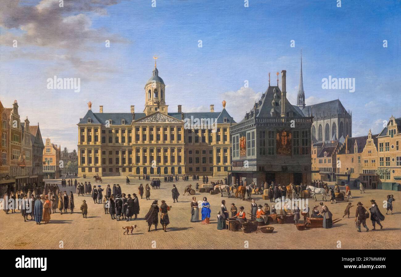 Dam Square Amsterdam, Gerrit Adriaensz. Berckheyde, 1668, Indianapolis Museum of Art, Indianapolis, Indiana, USA, Nordamerika Stockfoto