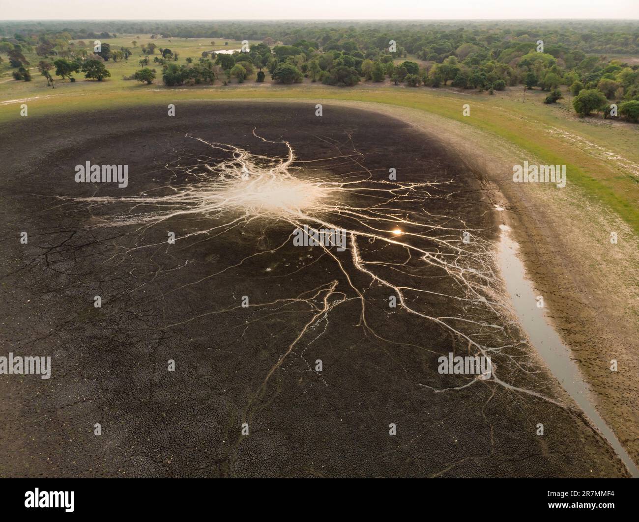 Ein fast trockener See in Süd-Pantanal, Auswirkungen der starken Dürre 2020. Stockfoto