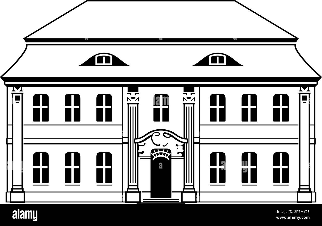 Zweistöckiges Haus mit Mansarde auf Weiß Stock Vektor