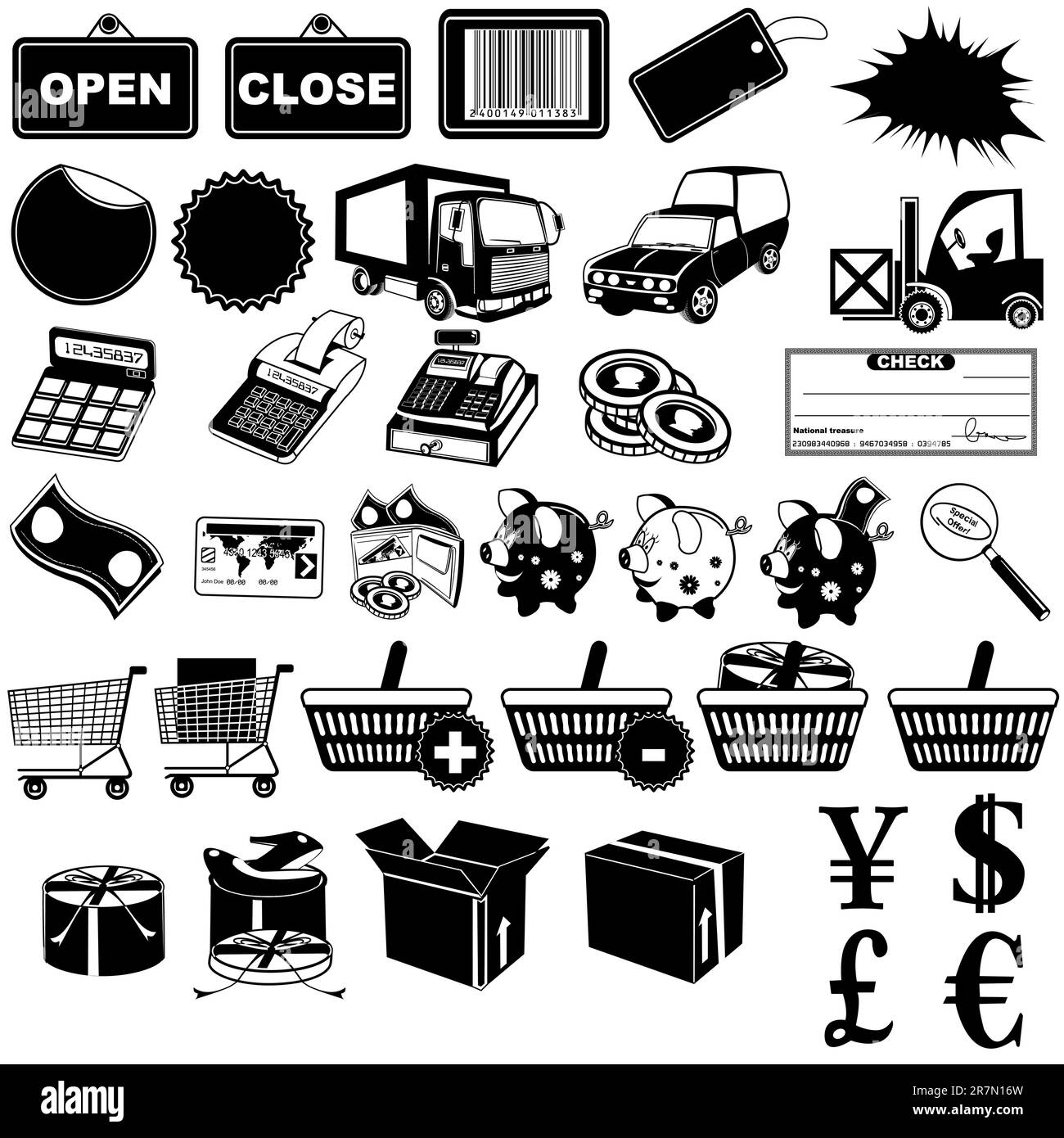 Tolle Kollektion von 24 verschiedenen Symbolen für Shops – Teil 1 Stock Vektor