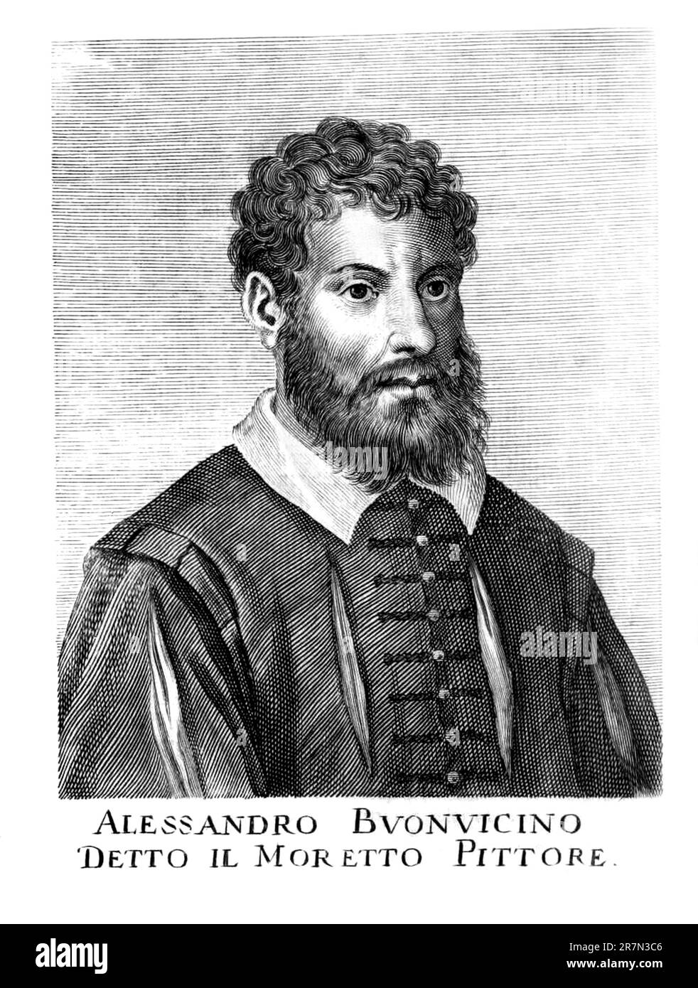1540 c, Brescia , ITALIEN : The Celebrate italian Maler IL MORETTO alias ALESSANDRO BONVICINO ( 1492 c. - 1554 ). Unbekannte Gravur aus dem Originalporträt des Maler und Schriftstellers CARLO RIDOLFI ( Sartor , 1594 - 1658 ), veröffentlicht in seinem Biographiewerk " Le Maraviglie dell'arte ", 1648 , Venezia . - GESCHICHTE - FOTO STORICHE - BUONVICINO - Bonvicini - PORTRAIT - RITRATTO - Bart - barba - ARTE - BILDENDE KUNST - ARTI VISIVE - PITTORE - Gravur - Incisione - Illustration - Illustratore - MALER - RINASCIMENTO - ITALIENISCHE RENAISSANCE -- ARCHIVIO GBB Stockfoto
