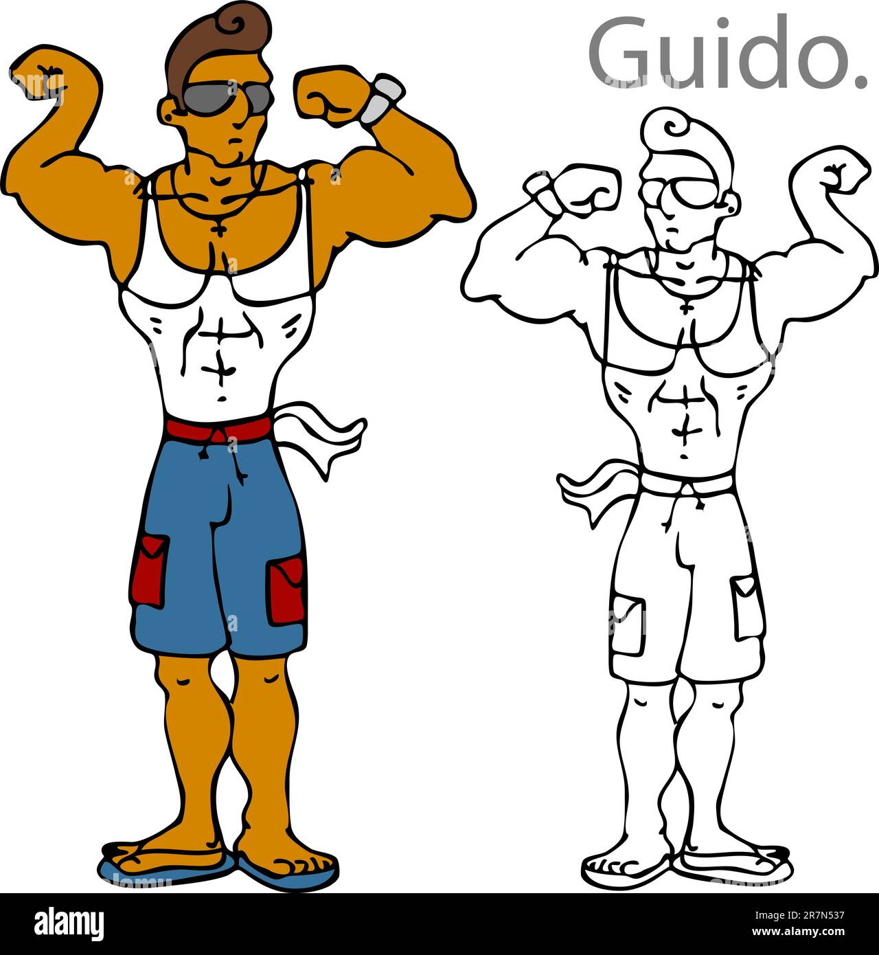 Ein Bild von einem muskulösen Mann seine Muskeln. Stock Vektor