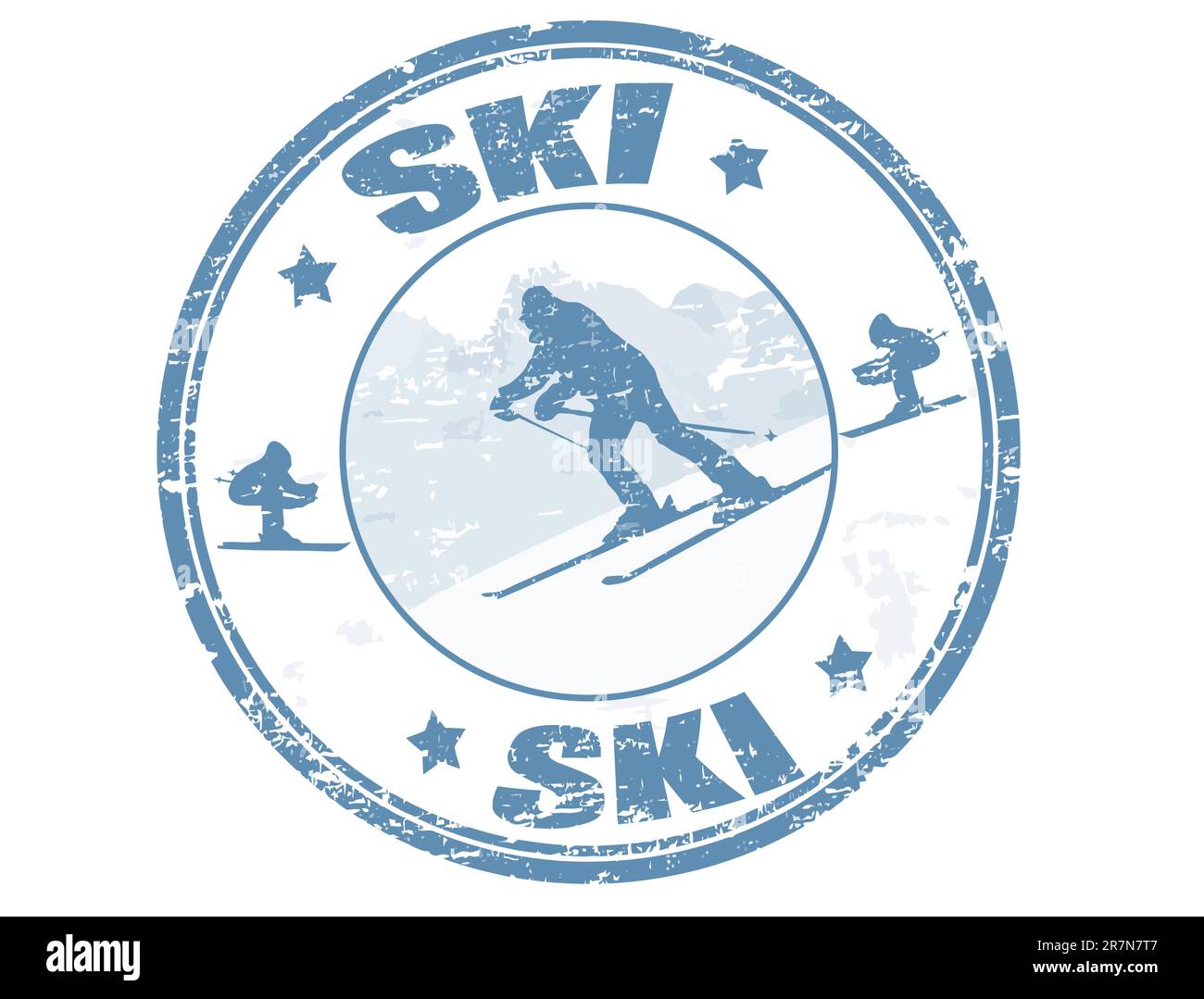 Grunge-Gummistempel mit Skierform und dem Wort Ski innen, Vektordarstellung Stock Vektor