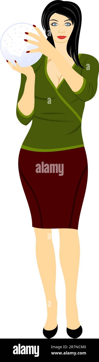 Illustration schöne Frau mit Kristallkugel in der Hand - Vektor Stock Vektor