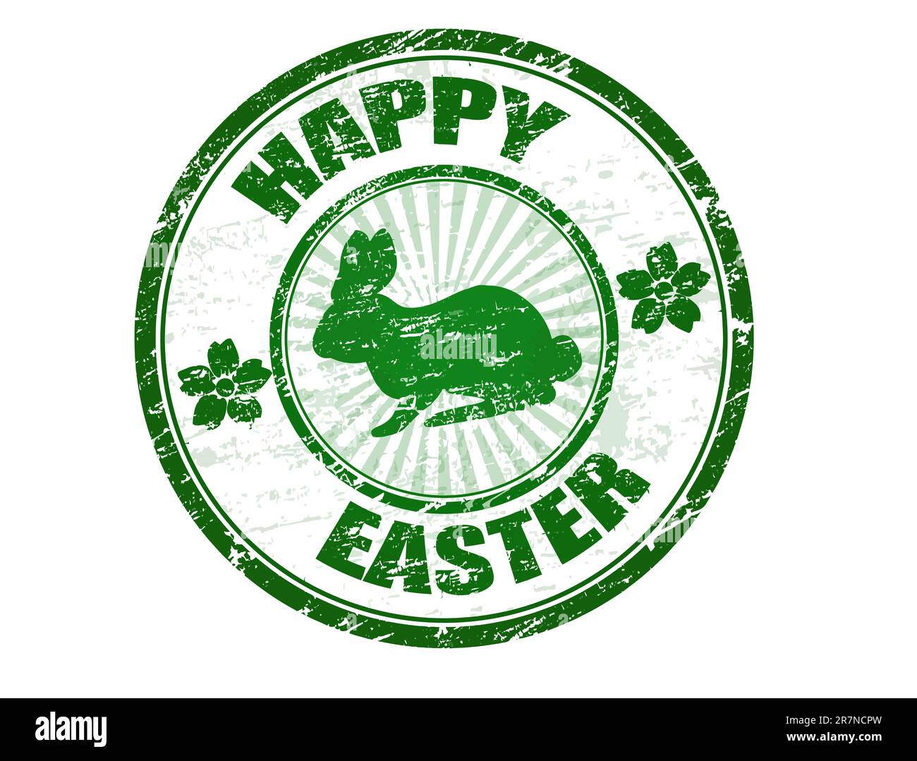 Grüner Grunge-Gummistempel mit Häschen-Silhouette und der Text Happy Easter auf der Innenseite des Stempels Stock Vektor