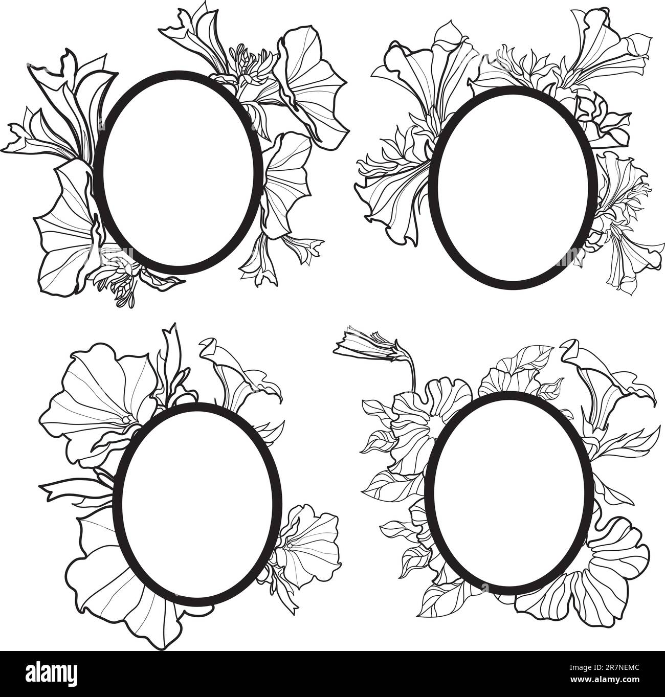 Vektorset mit Vintage-Rahmen mit Blumen - Orchidee Stock Vektor