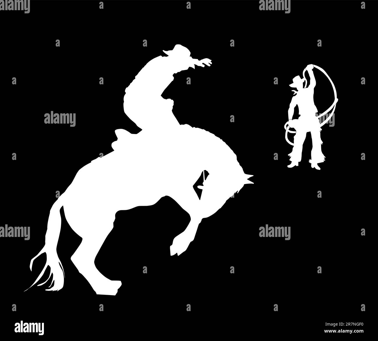 Der Reiter und der Cowpuncher versuchen, das Pferd aufzuhalten. Stock Vektor